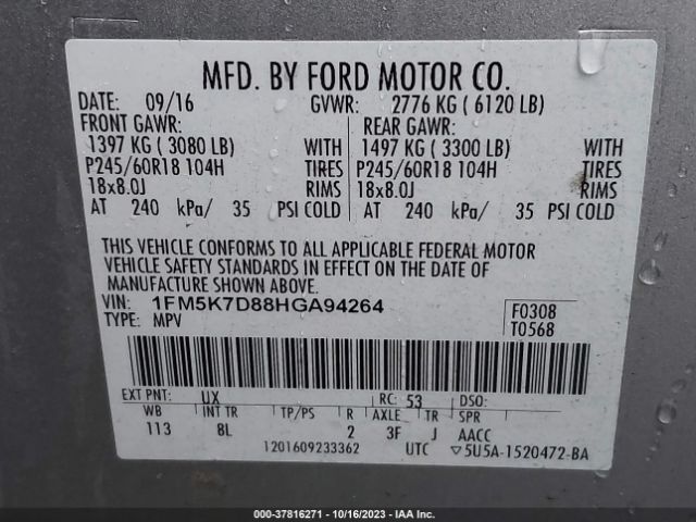 Photo 8 VIN: 1FM5K7D88HGA94264 - FORD EXPLORER 