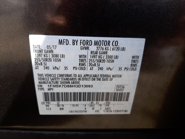 Photo 9 VIN: 1FM5K7D88HGD13093 - FORD EXPLORER X 