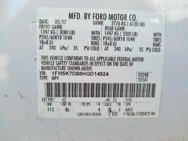 Photo 9 VIN: 1FM5K7D88HGD14924 - FORD EXPLORER X 