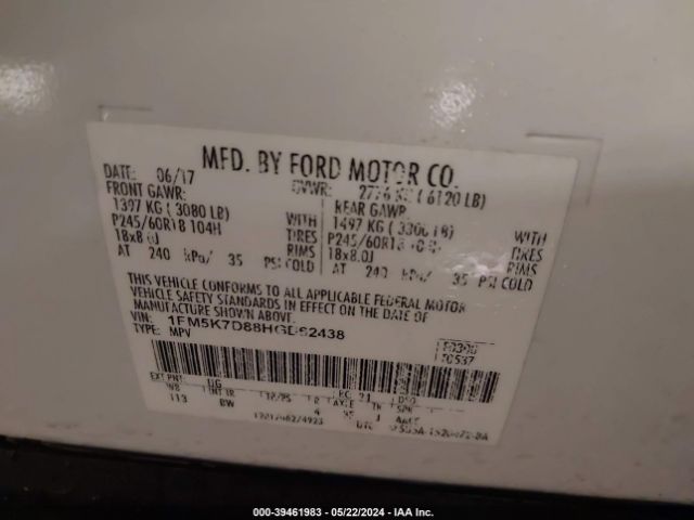 Photo 8 VIN: 1FM5K7D88HGD62438 - FORD EXPLORER 