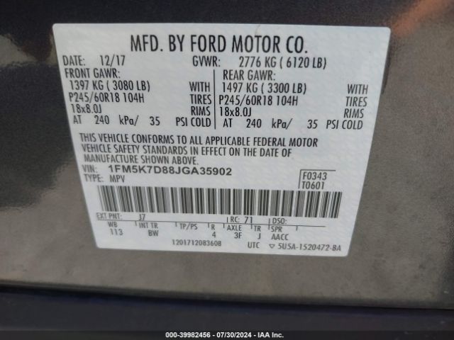 Photo 8 VIN: 1FM5K7D88JGA35902 - FORD EXPLORER 