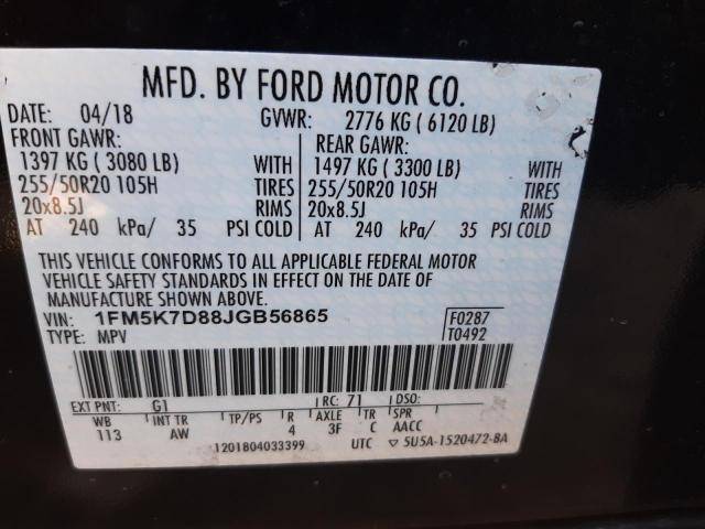 Photo 9 VIN: 1FM5K7D88JGB56865 - FORD EXPLORER X 