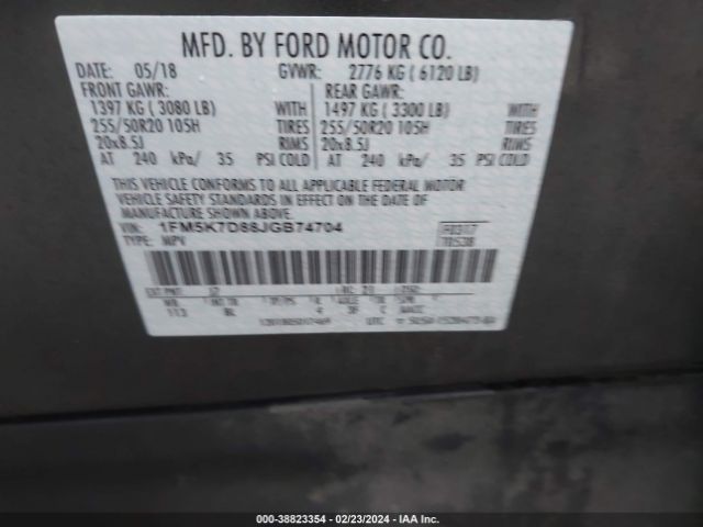 Photo 8 VIN: 1FM5K7D88JGB74704 - FORD EXPLORER 