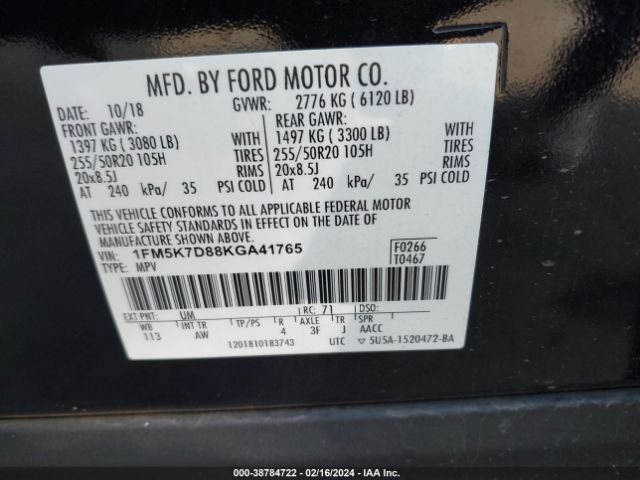 Photo 8 VIN: 1FM5K7D88KGA41765 - FORD EXPLORER 