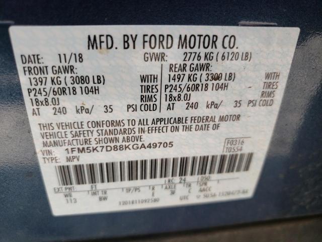 Photo 9 VIN: 1FM5K7D88KGA49705 - FORD EXPLORER X 