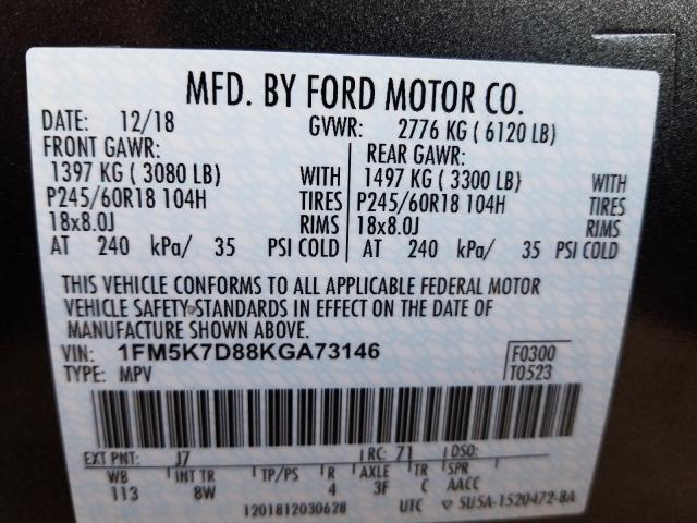 Photo 9 VIN: 1FM5K7D88KGA73146 - FORD EXPLORER X 