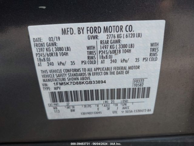 Photo 8 VIN: 1FM5K7D88KGB33894 - FORD EXPLORER 