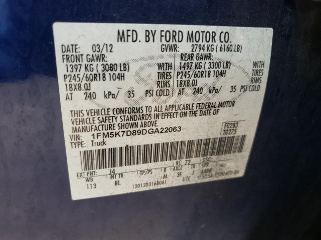 Photo 9 VIN: 1FM5K7D89DGA22063 - FORD EXPLORER X 