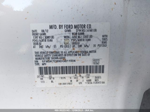 Photo 8 VIN: 1FM5K7D89DGB11504 - FORD EXPLORER 