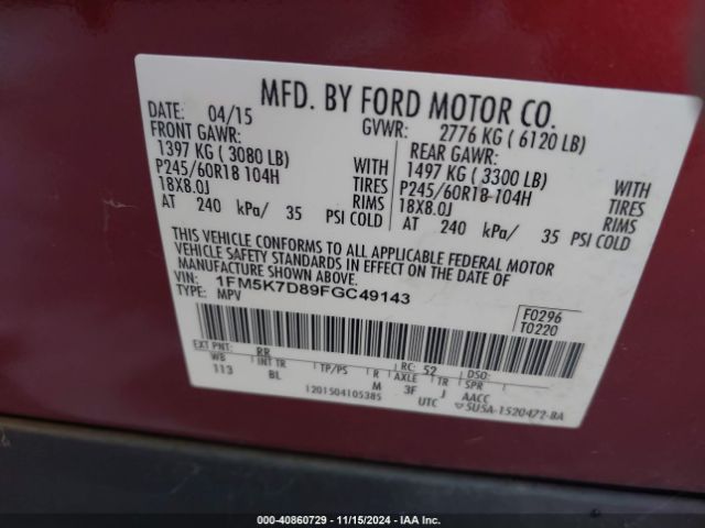 Photo 8 VIN: 1FM5K7D89FGC49143 - FORD EXPLORER 