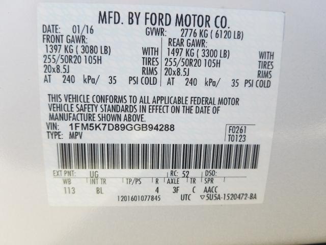 Photo 9 VIN: 1FM5K7D89GGB94288 - FORD EXPLORER X 