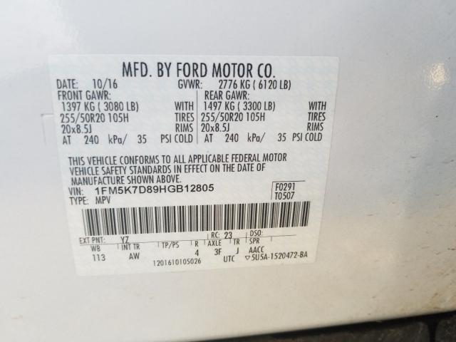 Photo 9 VIN: 1FM5K7D89HGB12805 - FORD EXPLORER X 