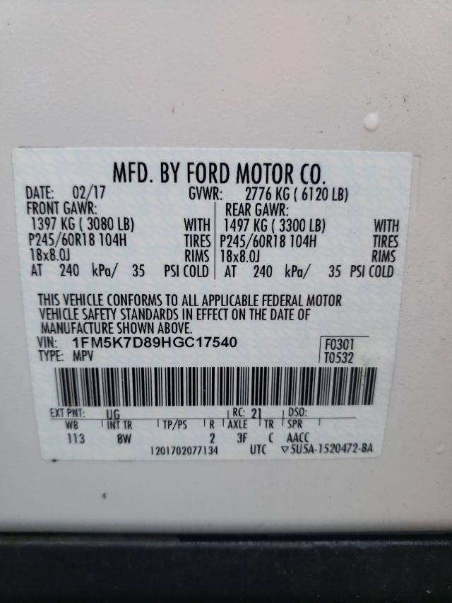 Photo 9 VIN: 1FM5K7D89HGC17540 - FORD EXPLORER X 