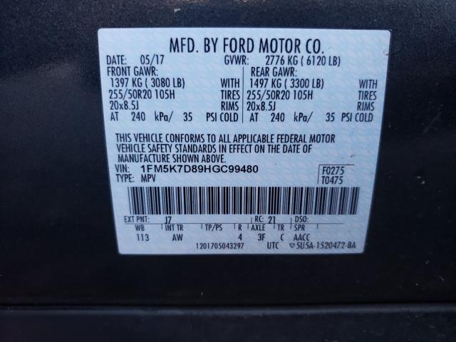 Photo 9 VIN: 1FM5K7D89HGC99480 - FORD EXPLORER X 