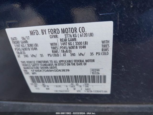 Photo 8 VIN: 1FM5K7D89HGD63839 - FORD EXPLORER 