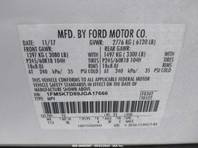 Photo 8 VIN: 1FM5K7D89JGA17666 - FORD EXPLORER 