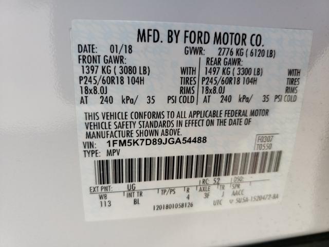 Photo 9 VIN: 1FM5K7D89JGA54488 - FORD EXPLORER X 