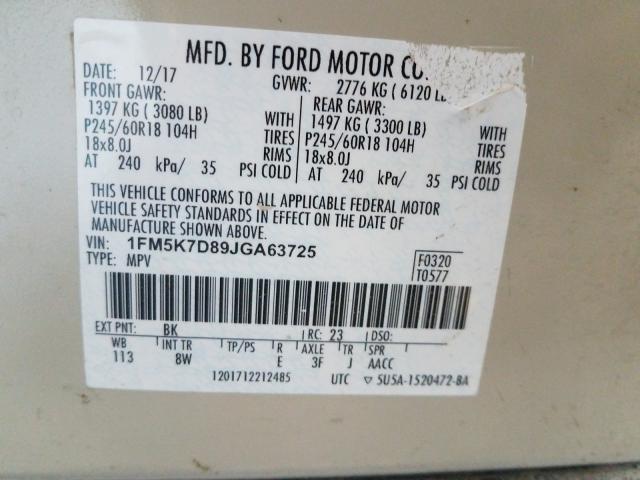 Photo 9 VIN: 1FM5K7D89JGA63725 - FORD EXPLORER X 