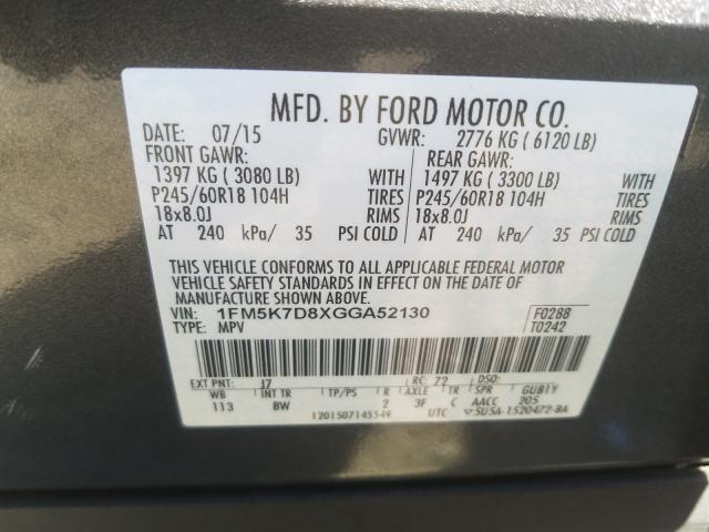 Photo 9 VIN: 1FM5K7D8XGGA52130 - FORD EXPLORER X 