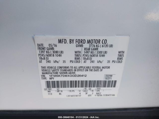 Photo 8 VIN: 1FM5K7D8XGGD26412 - FORD EXPLORER 