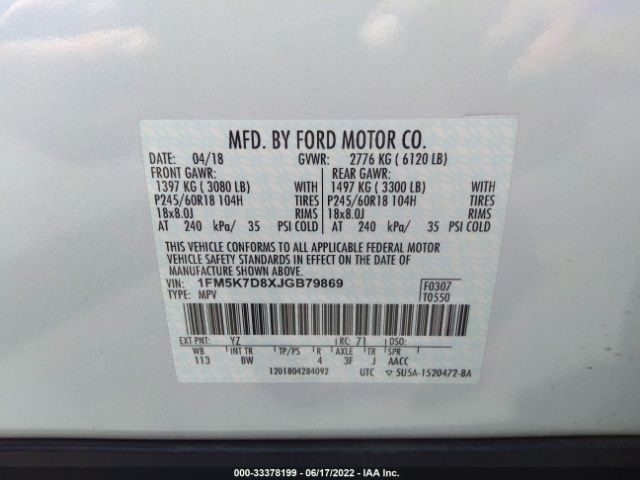 Photo 8 VIN: 1FM5K7D8XJGB79869 - FORD EXPLORER 