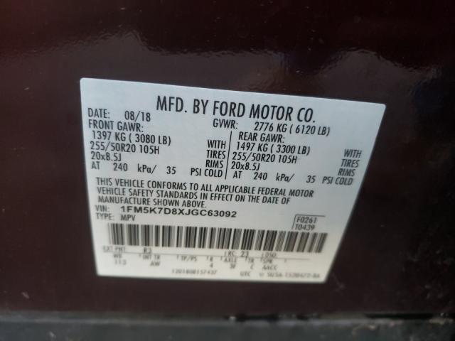 Photo 9 VIN: 1FM5K7D8XJGC63092 - FORD EXPLORER X 