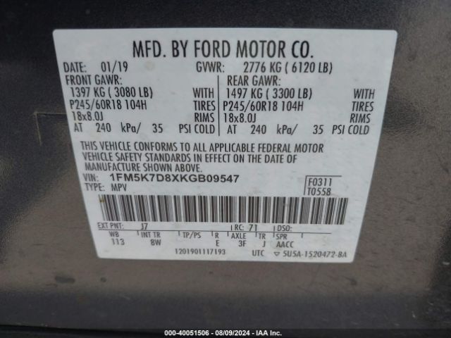 Photo 8 VIN: 1FM5K7D8XKGB09547 - FORD EXPLORER 