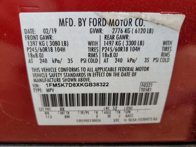 Photo 12 VIN: 1FM5K7D8XKGB38322 - FORD EXPLORER X 