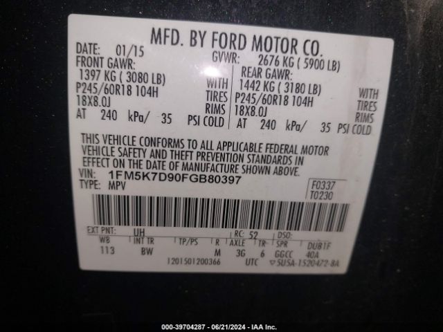 Photo 8 VIN: 1FM5K7D90FGB80397 - FORD EXPLORER 