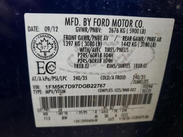 Photo 12 VIN: 1FM5K7D97DGB22767 - FORD EXPLORER X 