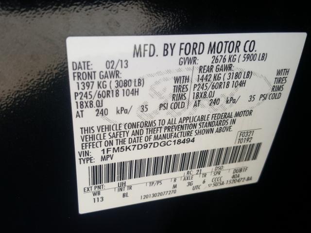 Photo 9 VIN: 1FM5K7D97DGC18494 - FORD EXPLORER X 