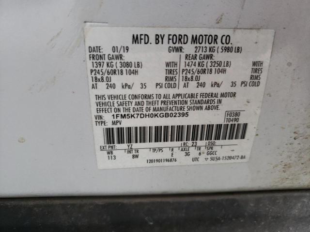 Photo 12 VIN: 1FM5K7DH0KGB02395 - FORD EXPLORER 