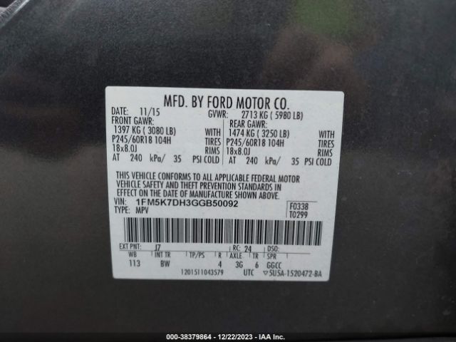 Photo 8 VIN: 1FM5K7DH3GGB50092 - FORD EXPLORER 