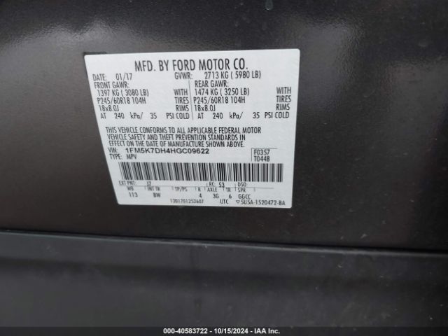 Photo 8 VIN: 1FM5K7DH4HGC09622 - FORD EXPLORER 