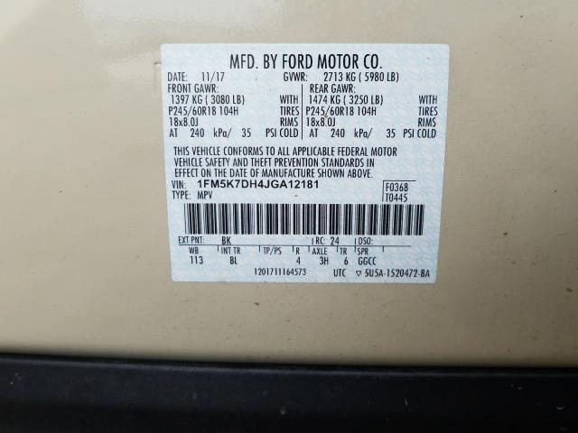 Photo 9 VIN: 1FM5K7DH4JGA12181 - FORD EXPLORER X 