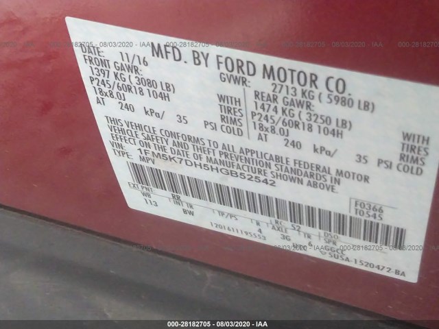 Photo 8 VIN: 1FM5K7DH5HGB52542 - FORD EXPLORER 