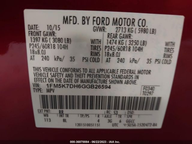 Photo 8 VIN: 1FM5K7DH6GGB26594 - FORD EXPLORER 