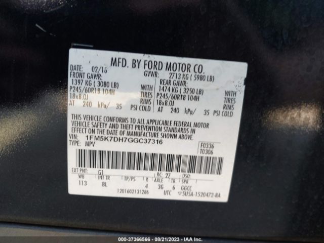 Photo 8 VIN: 1FM5K7DH7GGC37316 - FORD EXPLORER 