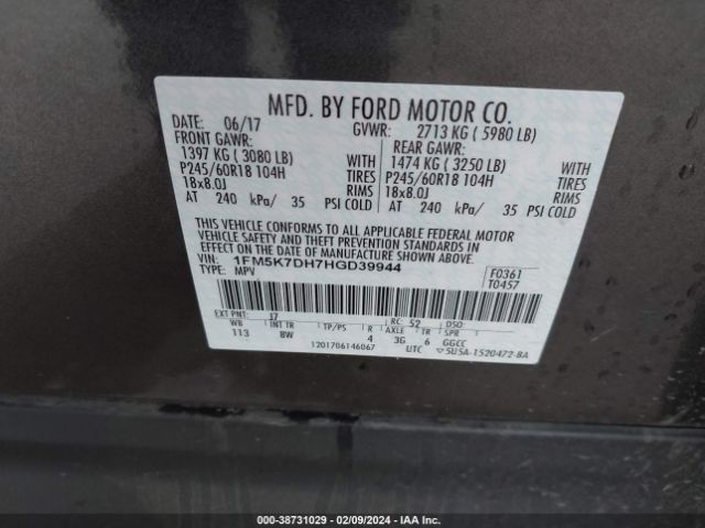 Photo 8 VIN: 1FM5K7DH7HGD39944 - FORD EXPLORER 