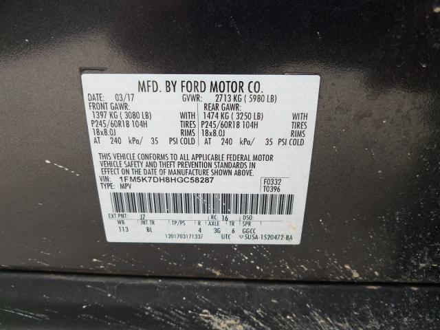 Photo 9 VIN: 1FM5K7DH8HGC58287 - FORD EXPLORER 