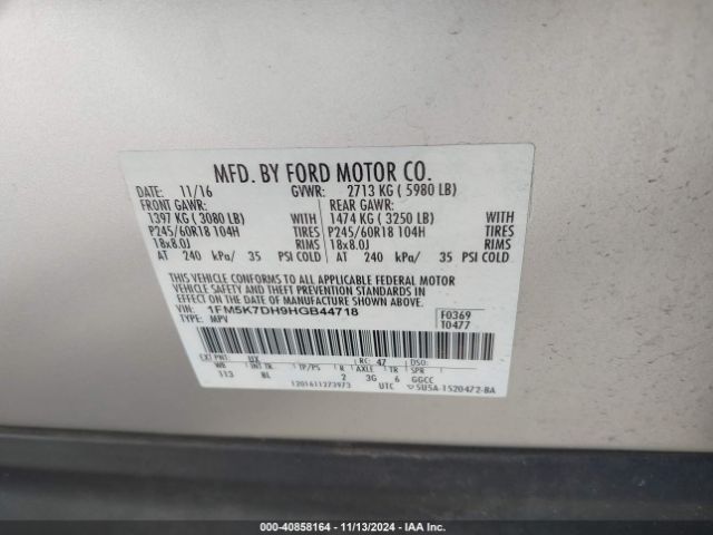 Photo 8 VIN: 1FM5K7DH9HGB44718 - FORD EXPLORER 