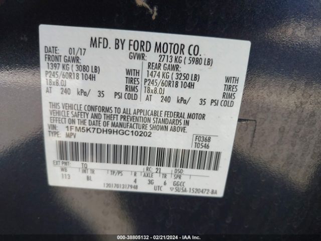 Photo 8 VIN: 1FM5K7DH9HGC10202 - FORD EXPLORER 