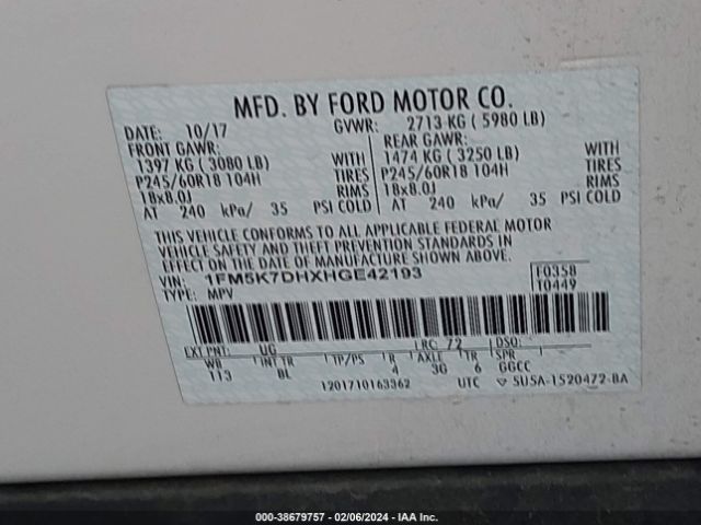 Photo 8 VIN: 1FM5K7DHXHGE42193 - FORD EXPLORER 