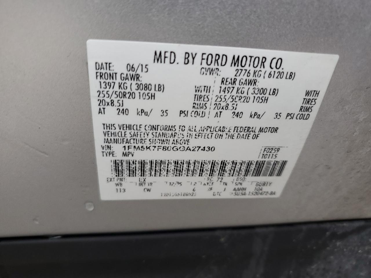 Photo 12 VIN: 1FM5K7F80GGA27430 - FORD EXPLORER 