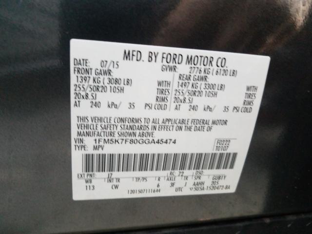 Photo 9 VIN: 1FM5K7F80GGA45474 - FORD EXPLORER L 