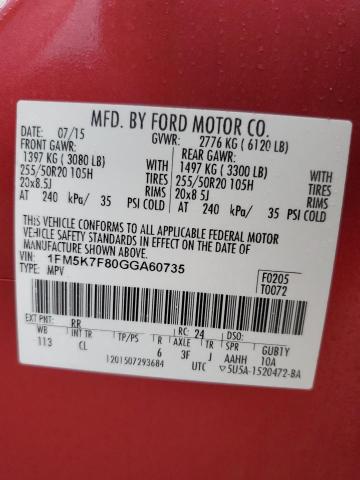 Photo 12 VIN: 1FM5K7F80GGA60735 - FORD EXPLORER 