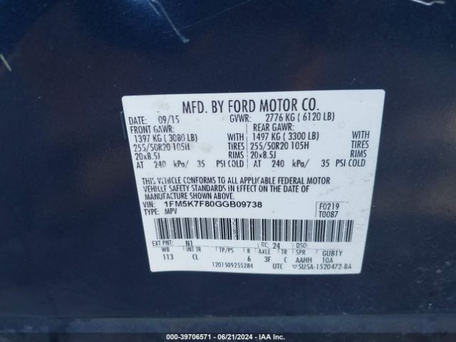 Photo 8 VIN: 1FM5K7F80GGB09738 - FORD EXPLORER 