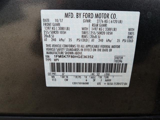 Photo 9 VIN: 1FM5K7F80HGE36352 - FORD EXPLORER L 