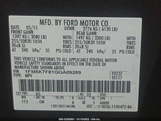 Photo 8 VIN: 1FM5K7F81GGA09289 - FORD EXPLORER 