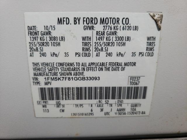 Photo 9 VIN: 1FM5K7F81GGB33093 - FORD EXPLORER L 